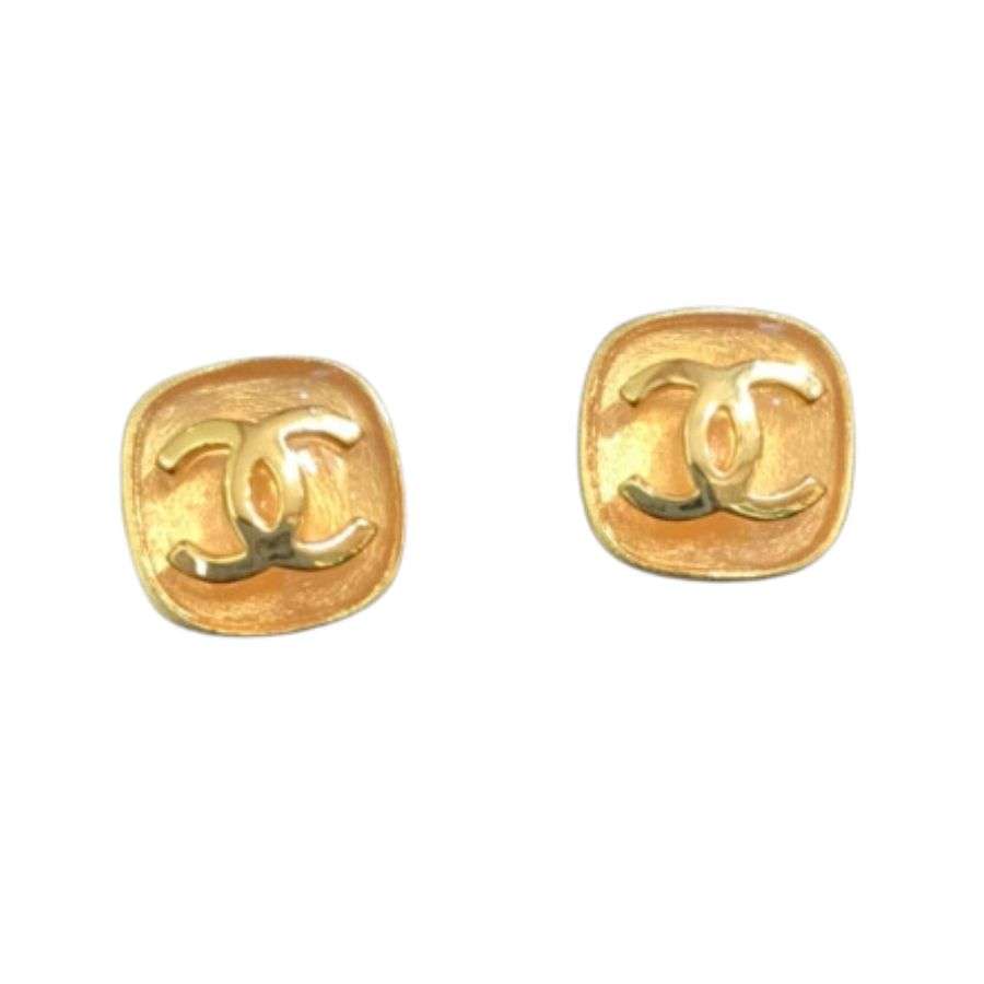 Chanel CC Square Earrings Gold For Women