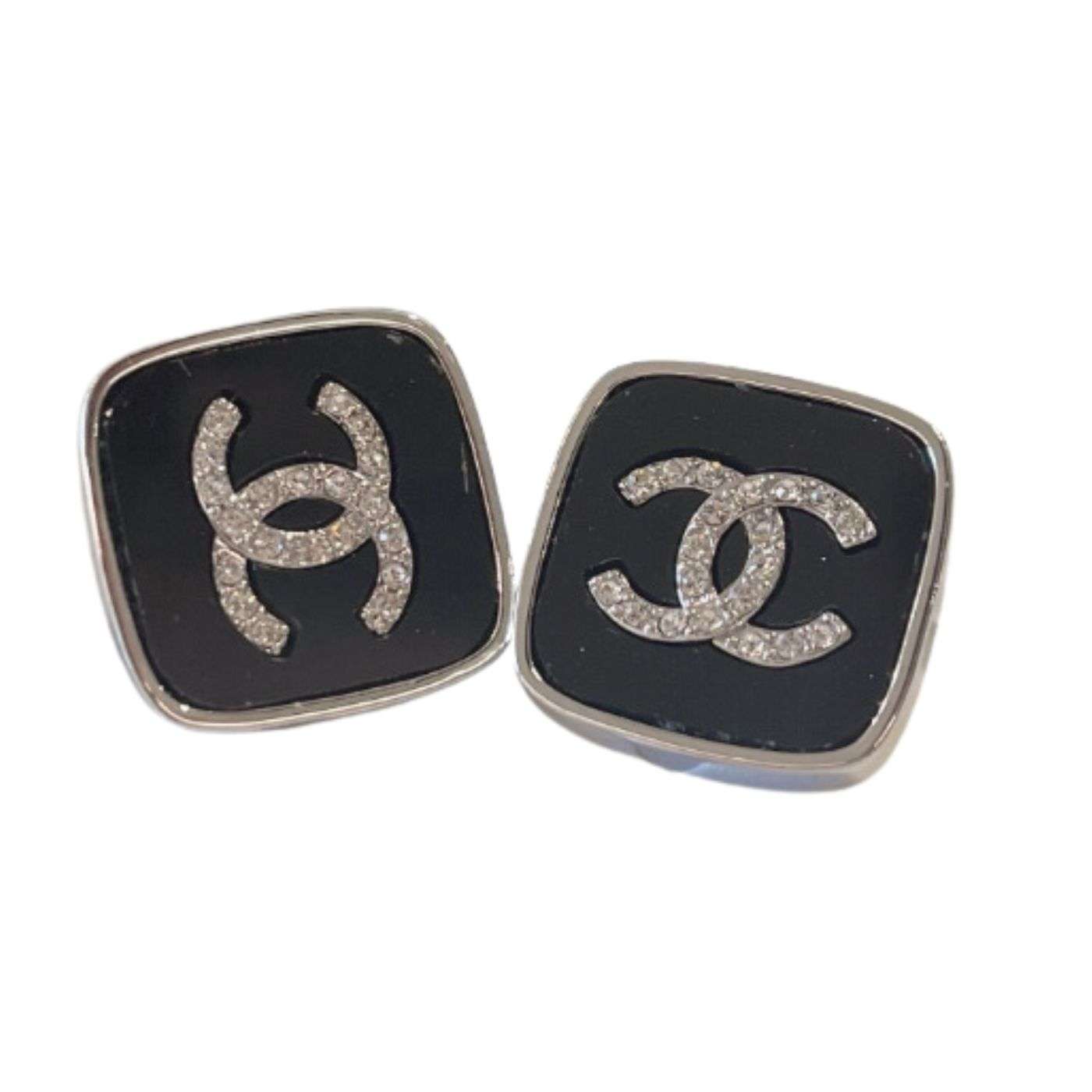 Chanel CC Stud Earrings Black For Women