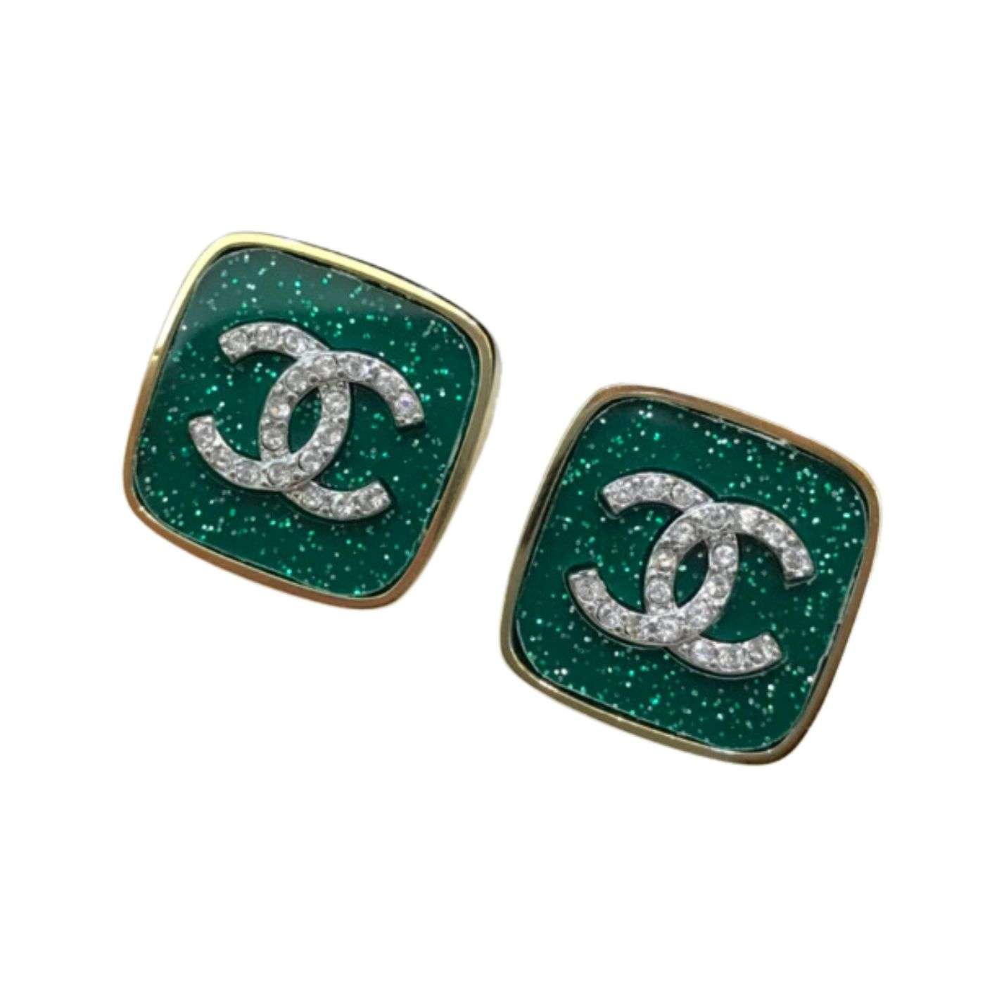 Chanel CC Stud Earrings Green For Women