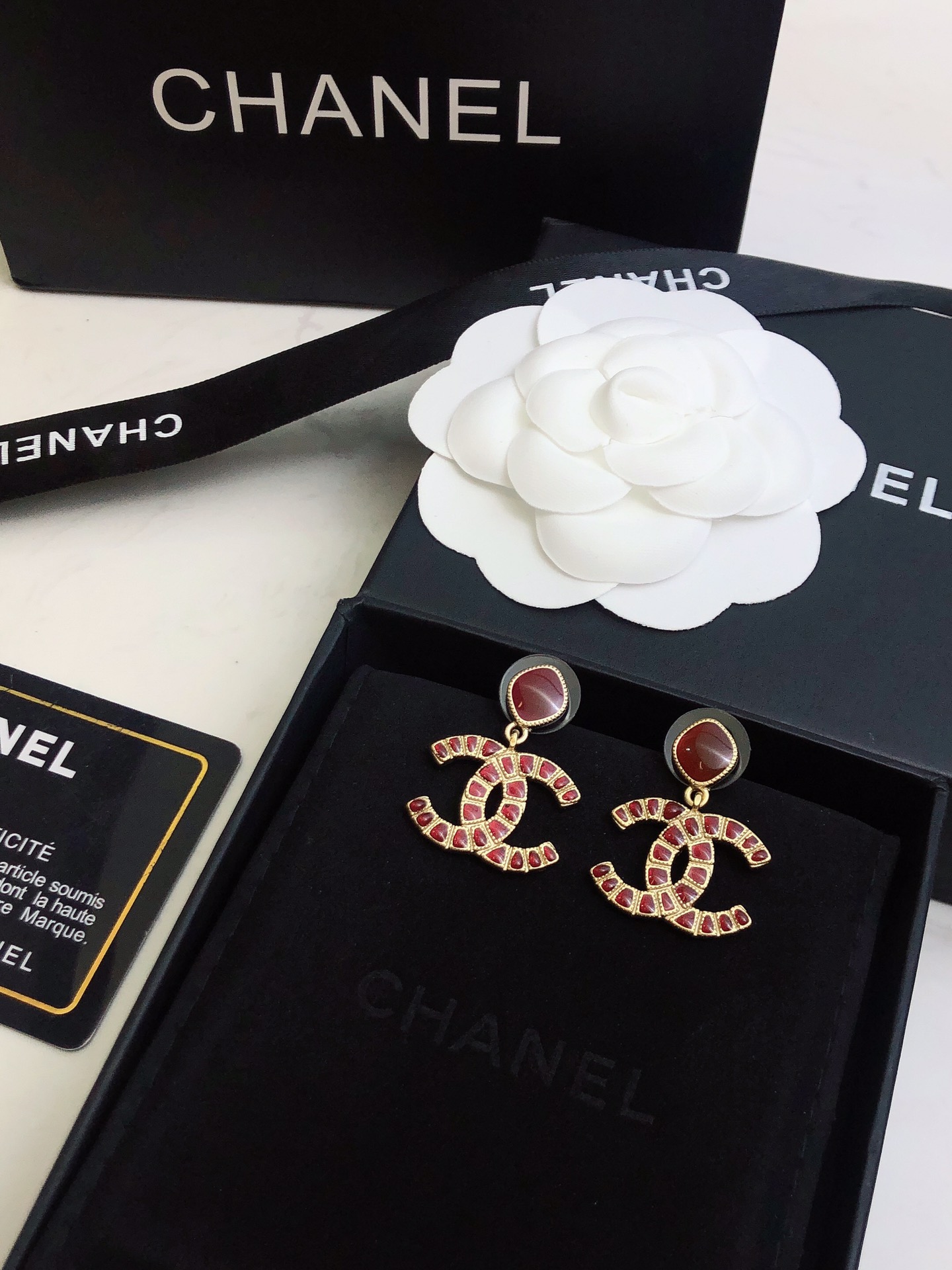 Chanel CC Stud Earrings Red For Women