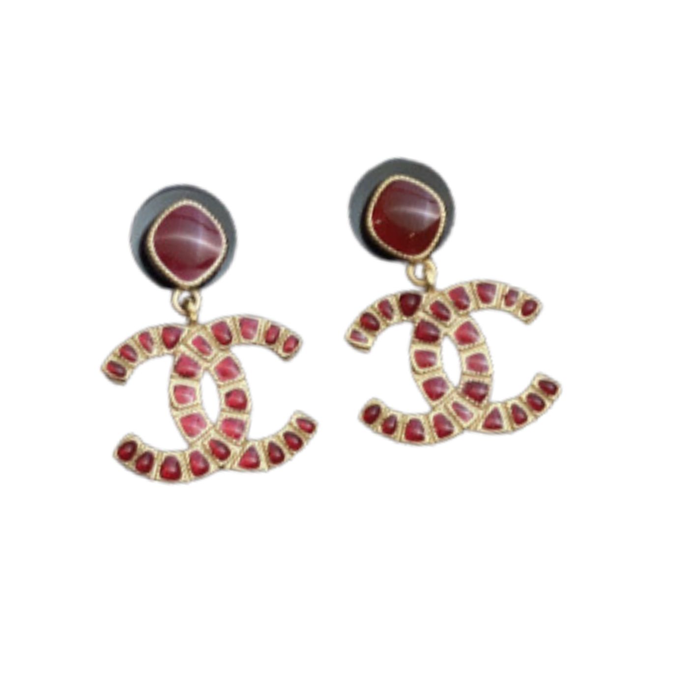 Chanel CC Stud Earrings Red For Women