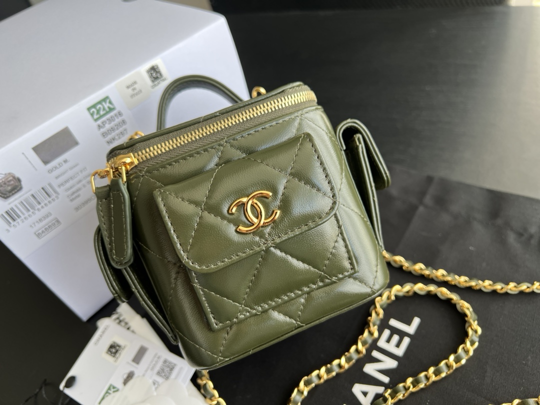 Chanel CC Vanity With Chain Bag Green Khaki /Black/White For Women 4.3 in/ 11 cm  AP3016 NK297