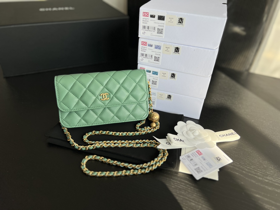 Chanel CC Wallet On Chain Bag Green/Black/White For Women 6.7 in / 17 cm