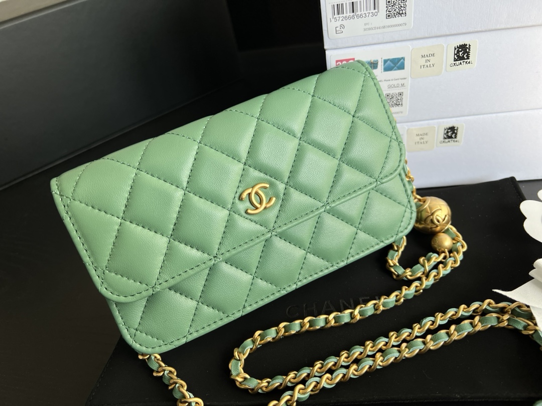 Chanel CC Wallet On Chain Bag Green/Black/White For Women 6.7 in / 17 cm