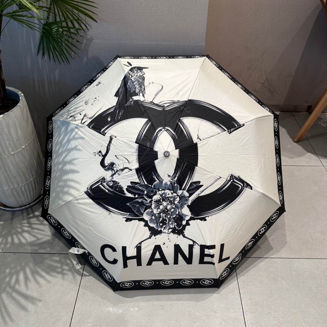 Chanel CC With Flower Folding Umbrella White