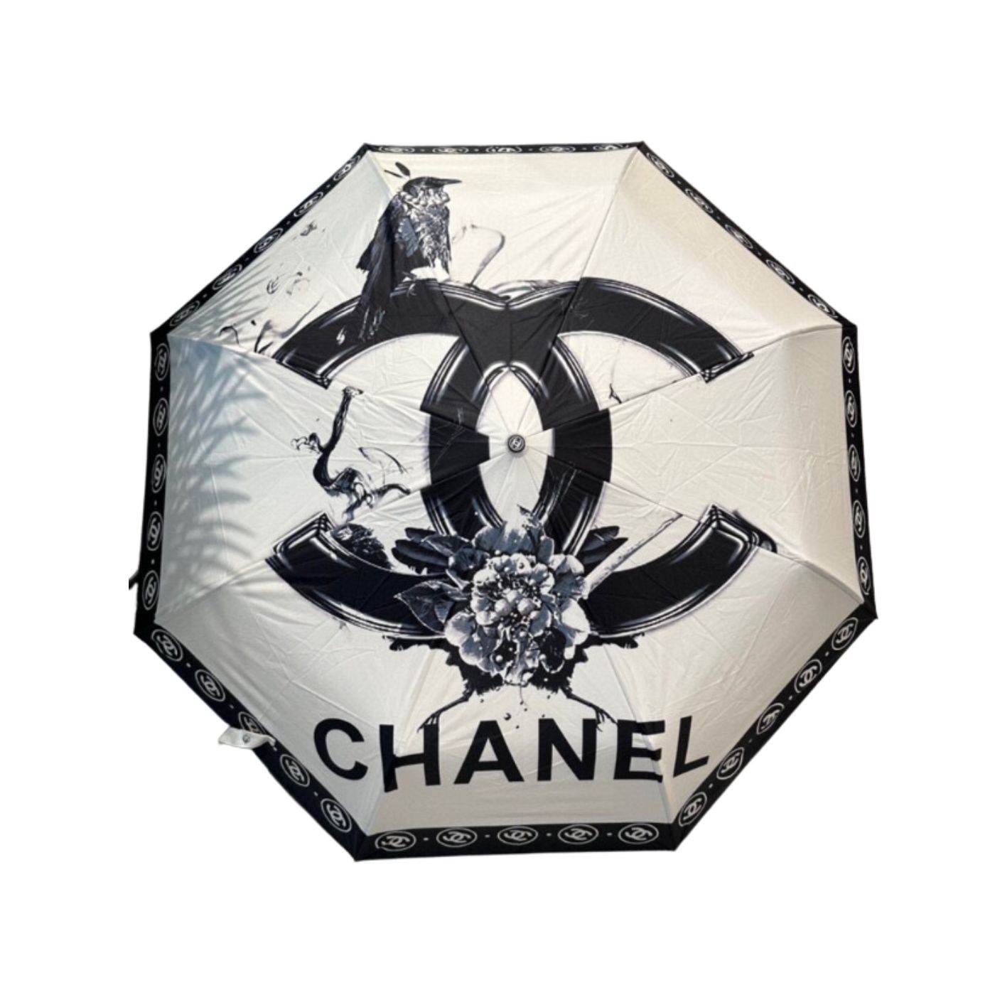 Chanel CC With Flower Folding Umbrella White