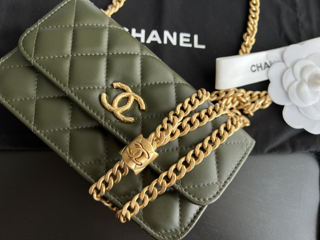 Chanel CC WOC Bag Black/Beige/ Green Khaki/ Brown For Women 6.7 in / 17 cm
