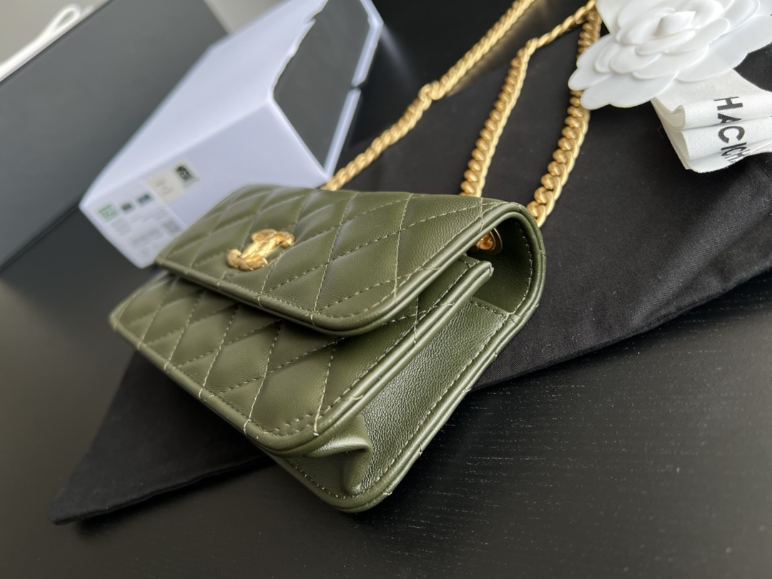 Chanel CC WOC Bag Black/Beige/ Green Khaki/ Brown For Women 6.7 in / 17 cm