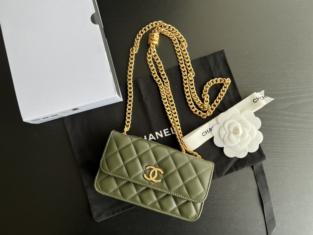 Chanel CC WOC Bag Black/Beige/ Green Khaki/ Brown For Women 6.7 in / 17 cm