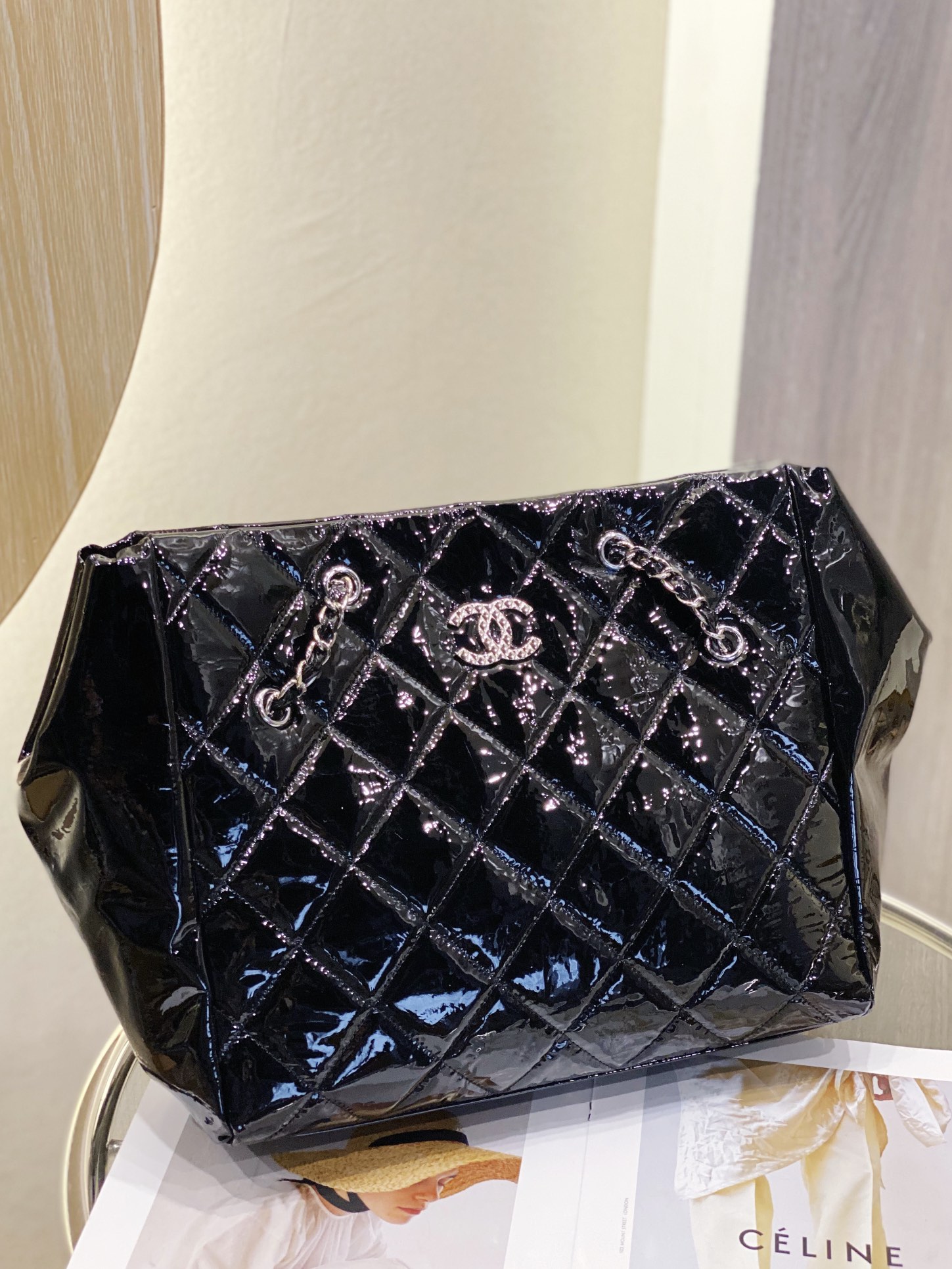 Chanel Chain Double Single Chain Strap Bag Black For Women 18.5 in / 46 cm