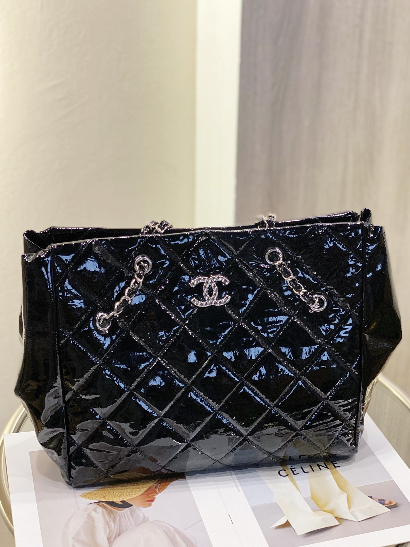 Chanel Chain Double Single Chain Strap Bag Black For Women 18.5 in / 46 cm