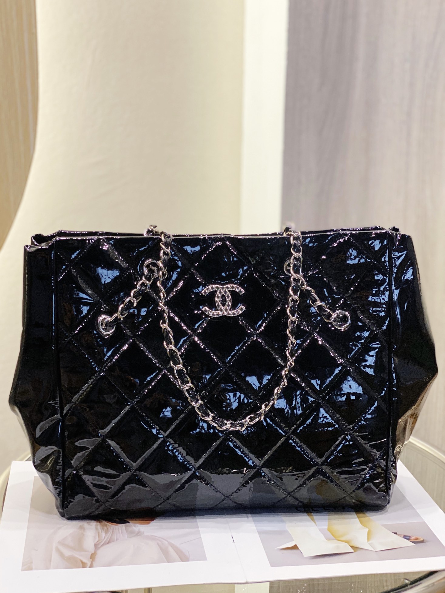 Chanel Chain Double Single Chain Strap Bag Black For Women 18.5 in / 46 cm
