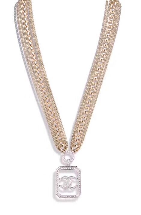 Chanel Chanel Necklace Multi Chain CC Pendant Gold Tone For Women