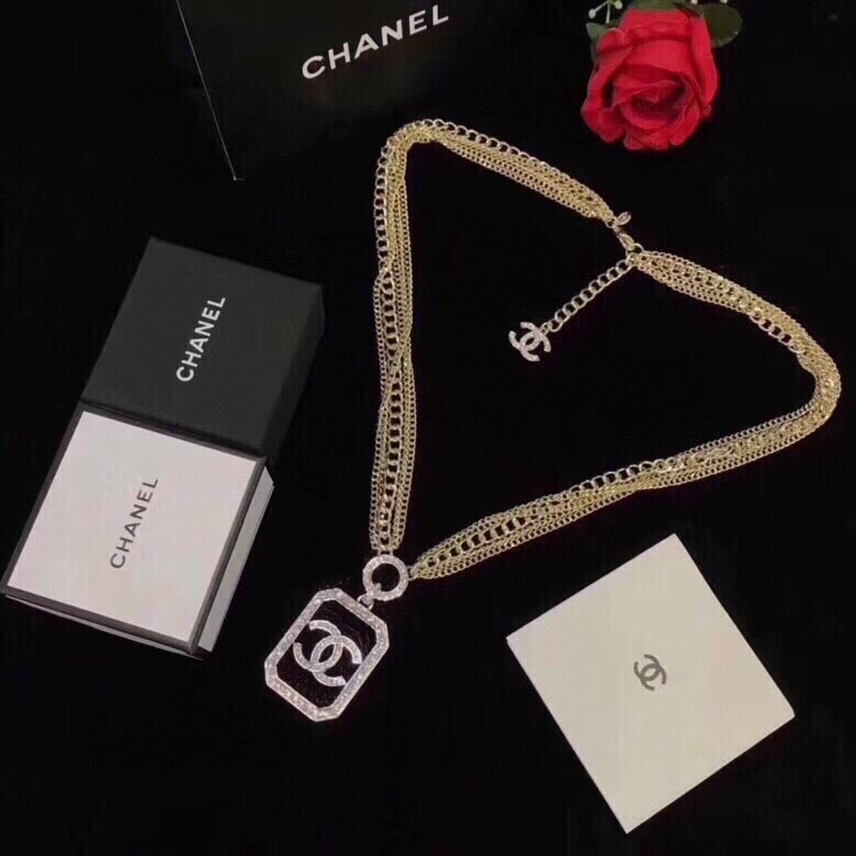 Chanel Chanel Necklace Multi Chain CC Pendant Gold Tone For Women