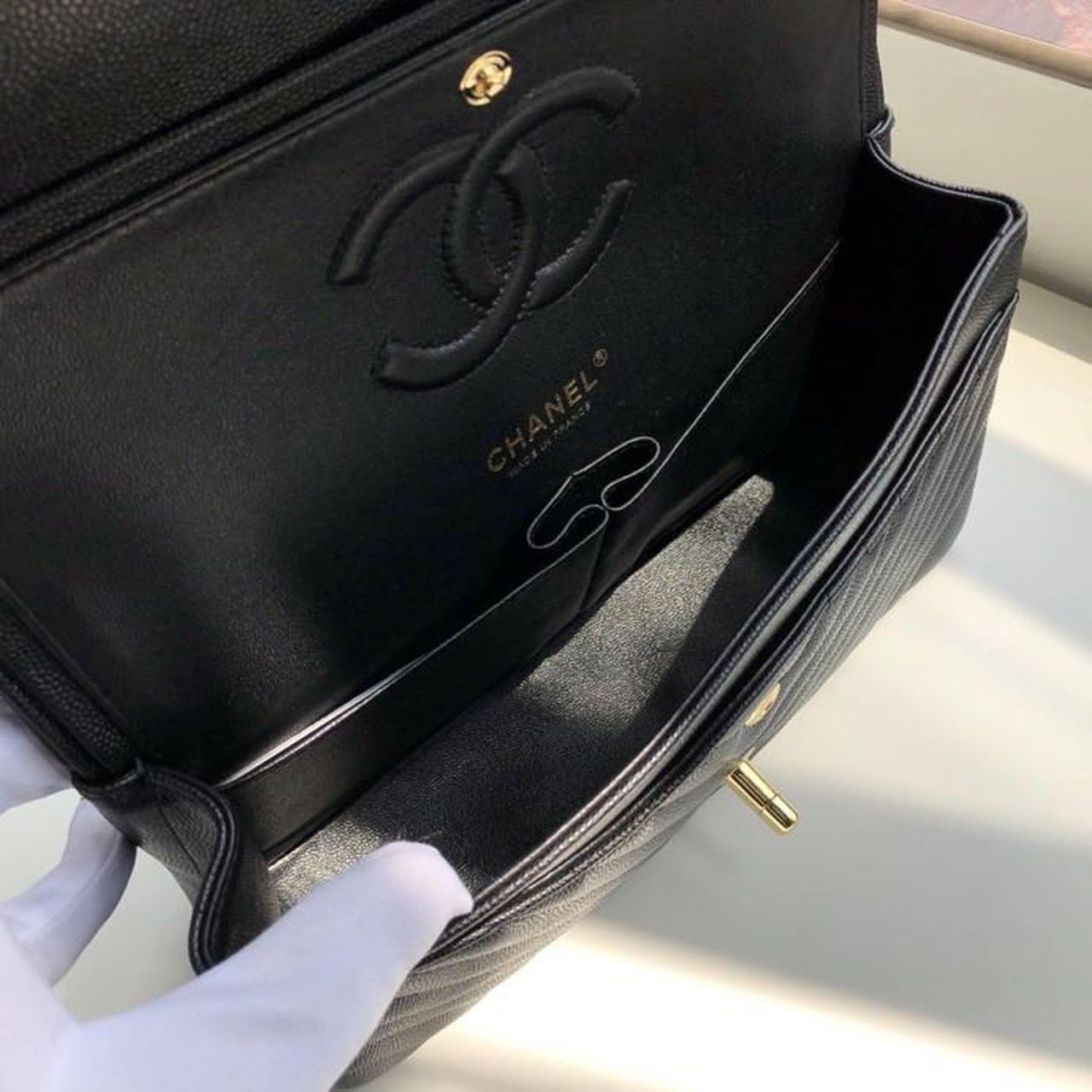 Chanel Chevron Classic Handbag Gold Toned Hardware Black For Women, Women’s Bags, Shoulder And Crossbody Bags 10.2in/26cm