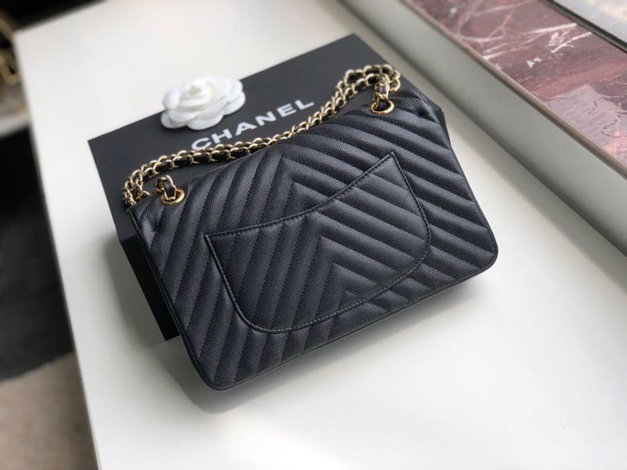 Chanel Chevron Classic Handbag Gold Toned Hardware Black For Women, Women’s Bags, Shoulder And Crossbody Bags 10.2in/26cm