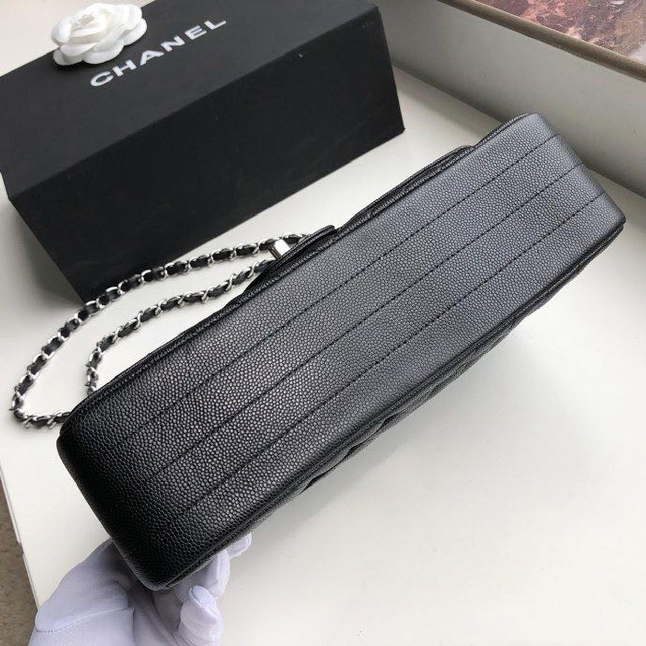 Chanel Chevron Classic Handbag Silver Hardware Black For Women, Women’s Bags, Shoulder And Crossbody Bags 10.2in/26cm
