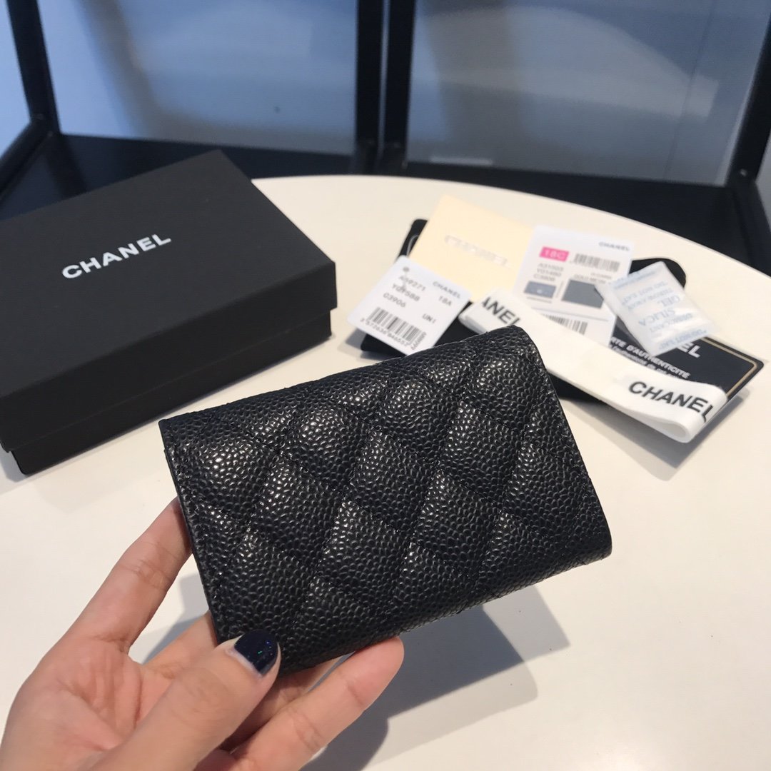Chanel Classic Card Holder Gold Toned Hardware Black For Women, Women’s Wallet 4.5in/11.5cm