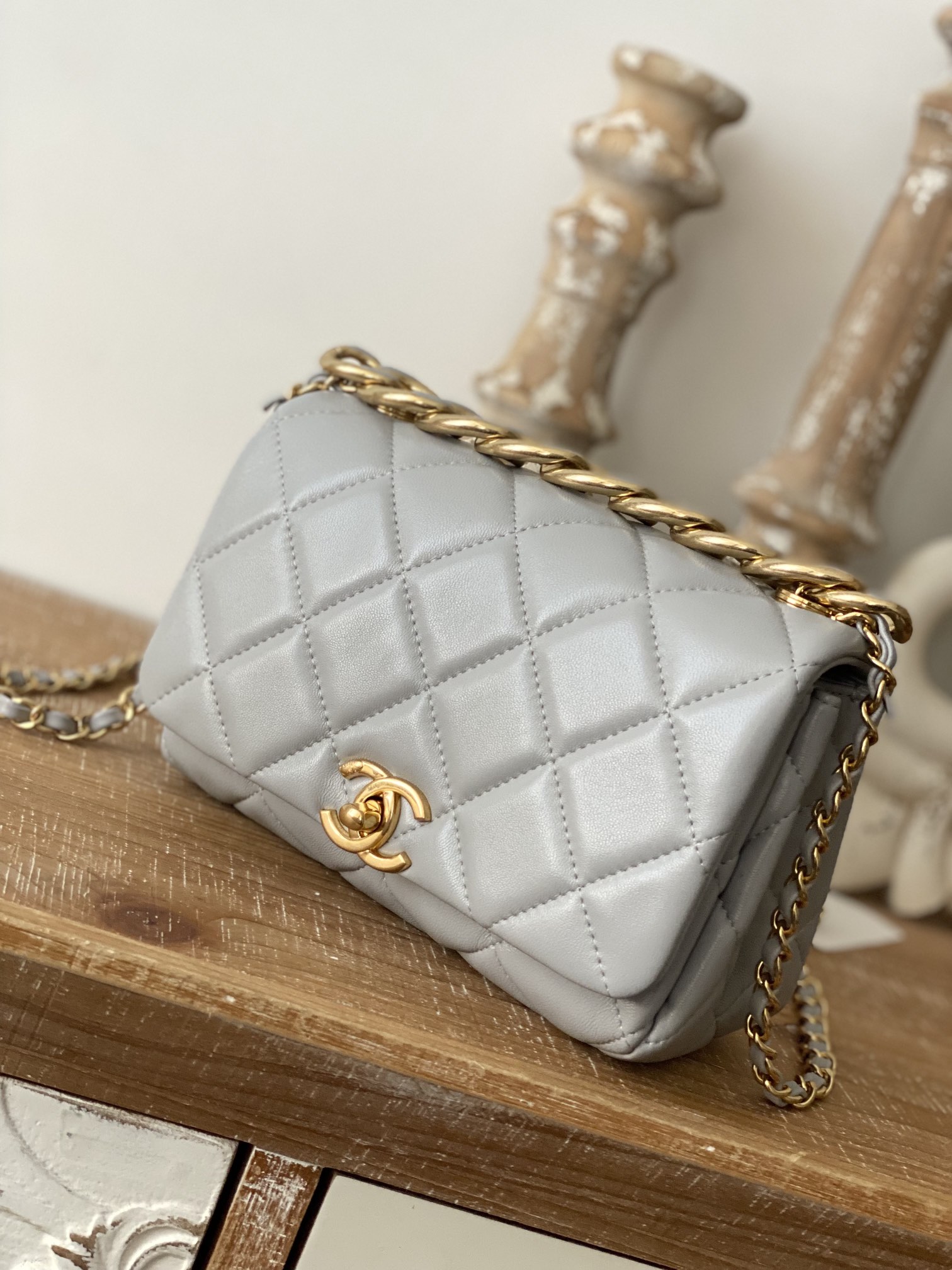 Chanel Classic Diamond Flap Bag Gray For Women, Women’s Bags 9.1in/23cm