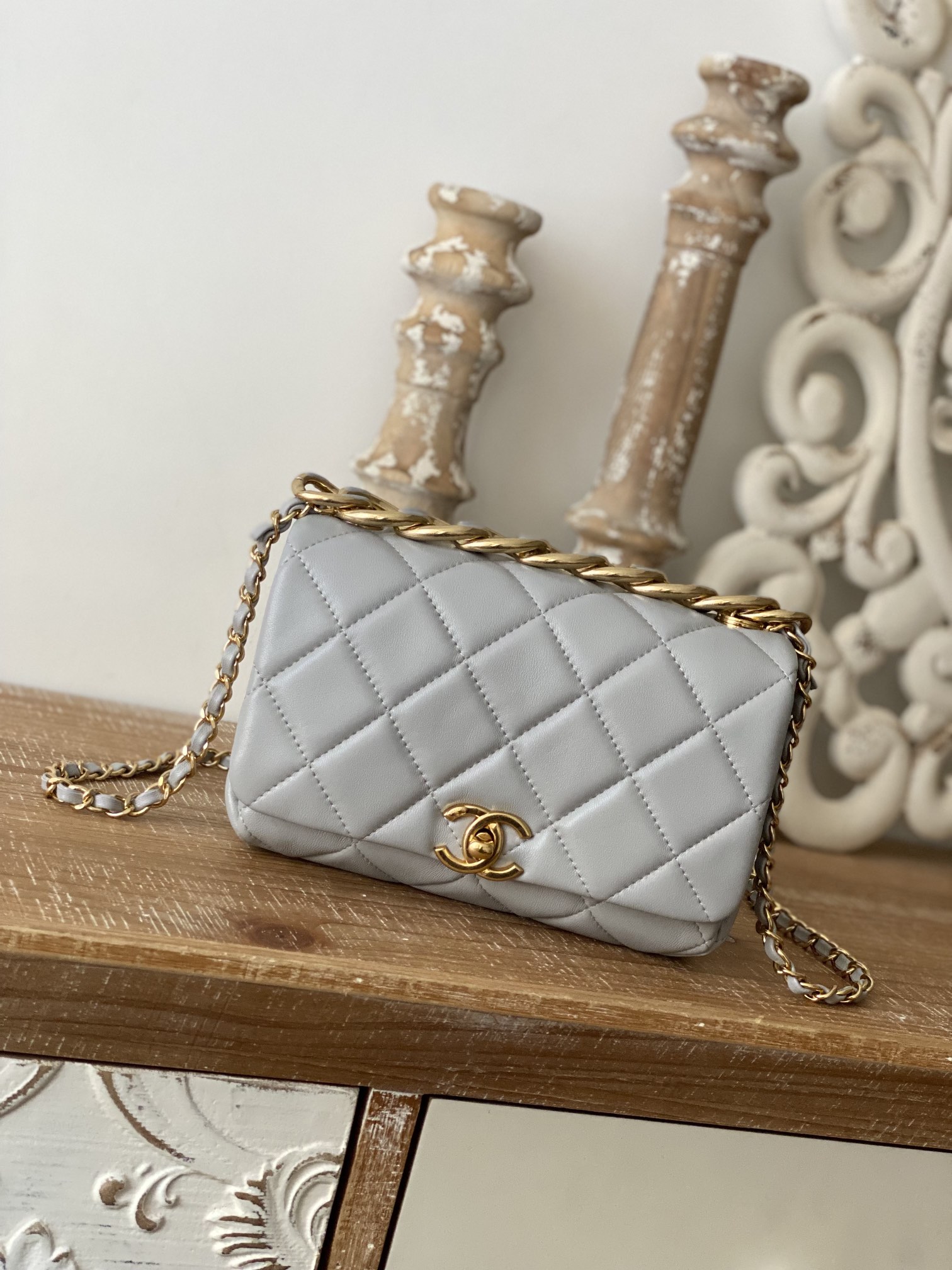 Chanel Classic Diamond Flap Bag Gray For Women, Women’s Bags 9.1in/23cm