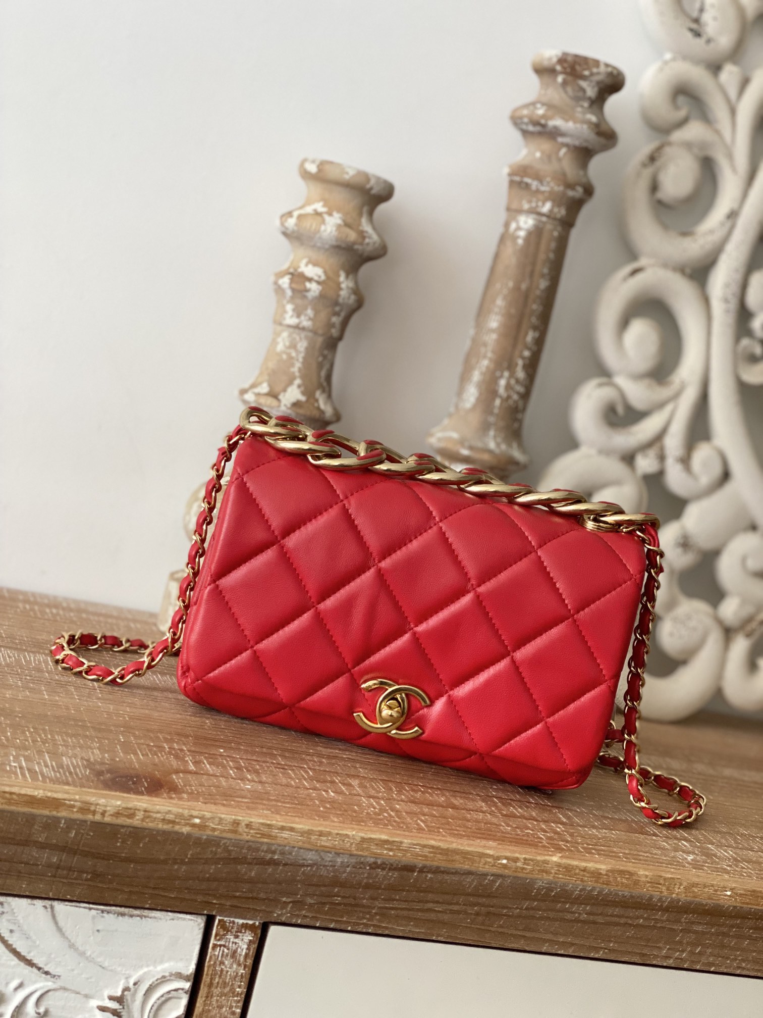 Chanel Classic Diamond Flap Bag Red For Women, Women’s Bags 9.1in/23cm