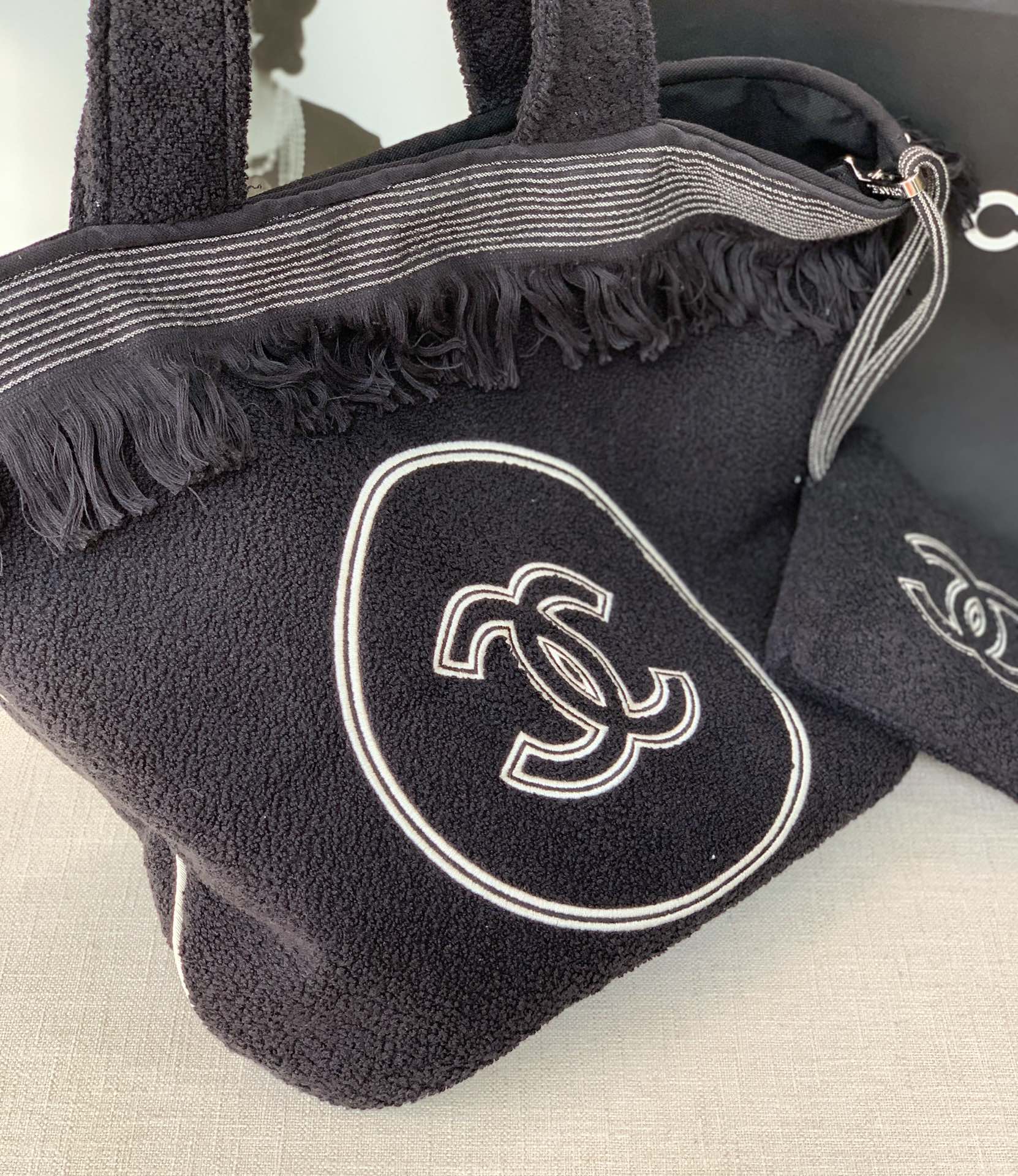 Chanel Classic Double C Tote Bag Black/White For Women 16.1 in / 41 cm