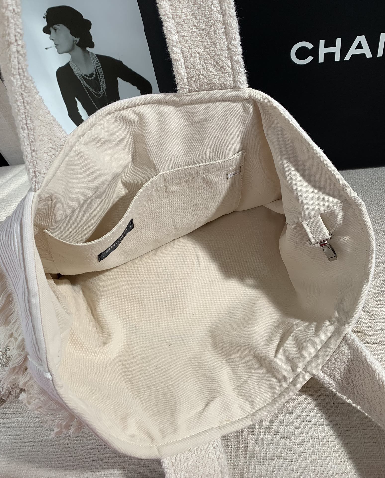 Chanel Classic Double C Tote Bag Black/White For Women 16.1 in / 41 cm