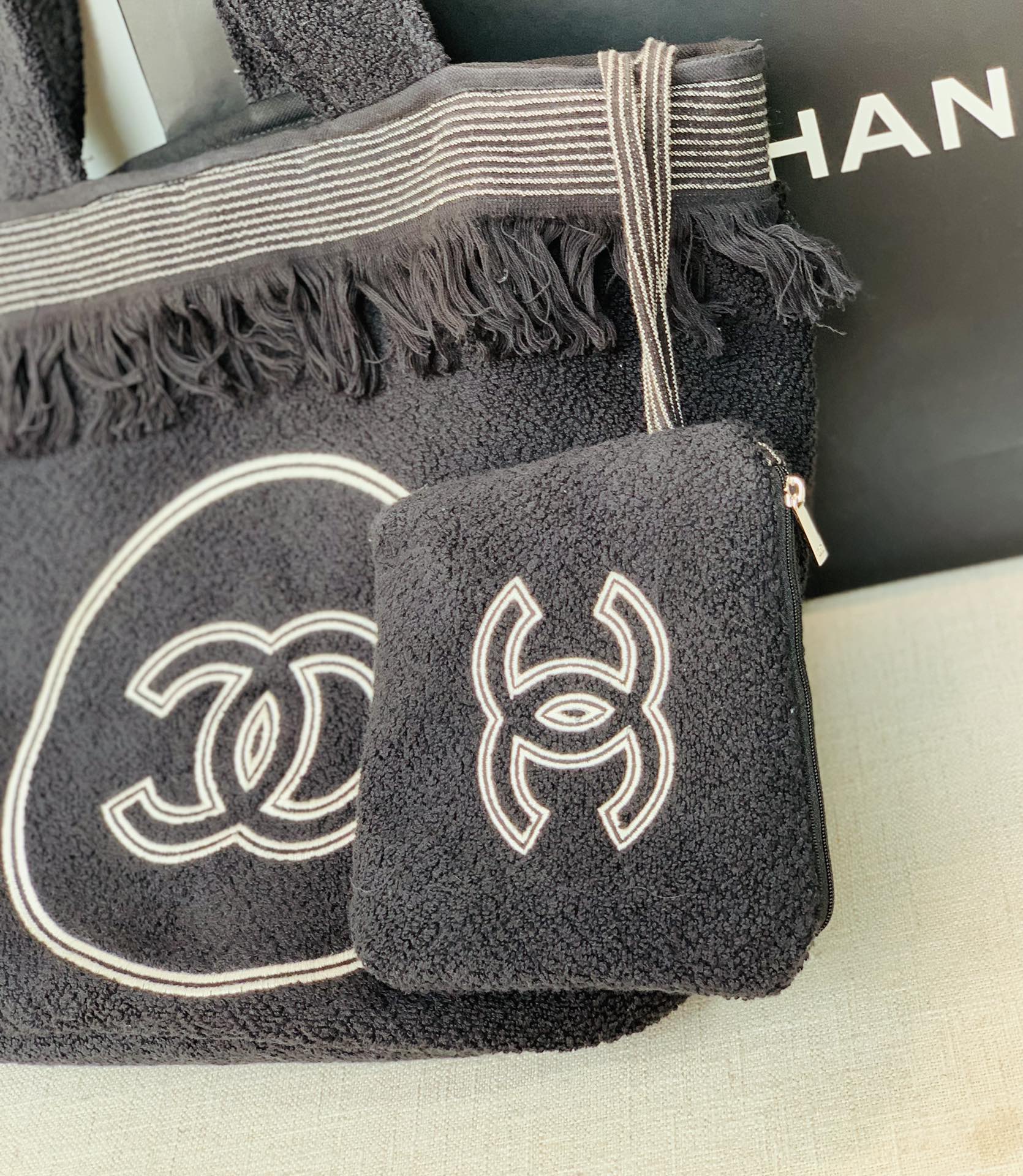 Chanel Classic Double C Tote Bag Black/White For Women 16.1 in / 41 cm