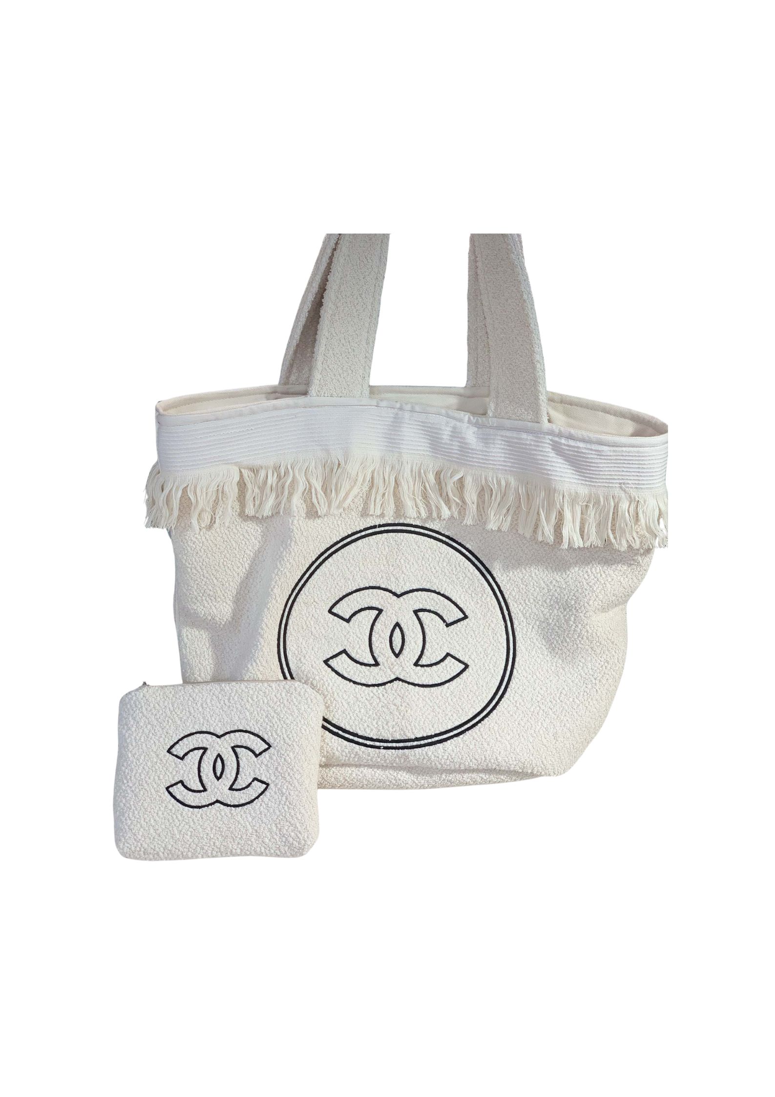Chanel Classic Double C Tote Bag Black/White For Women 16.1 in / 41 cm