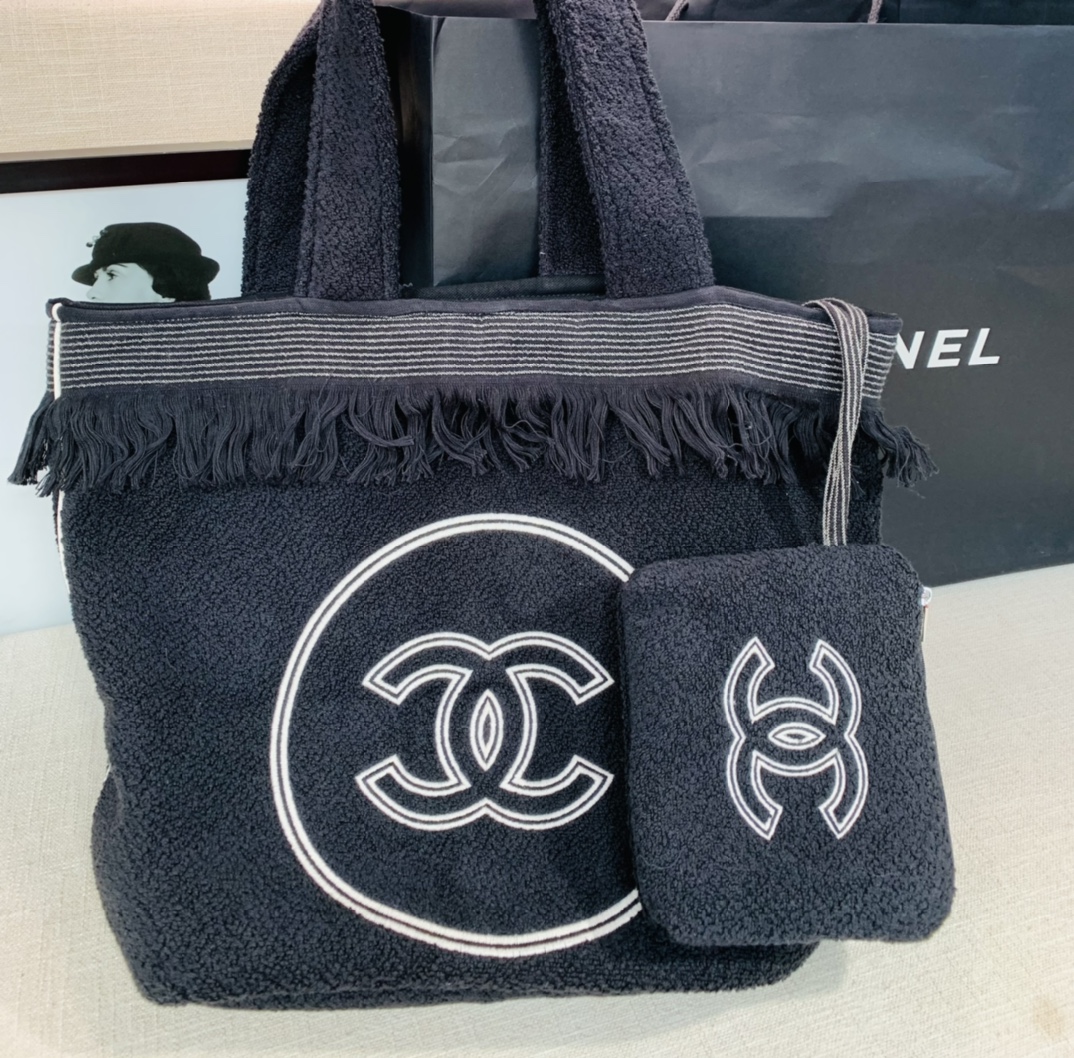 Chanel Classic Double C Tote Bag Black/White For Women 16.1 in / 41 cm