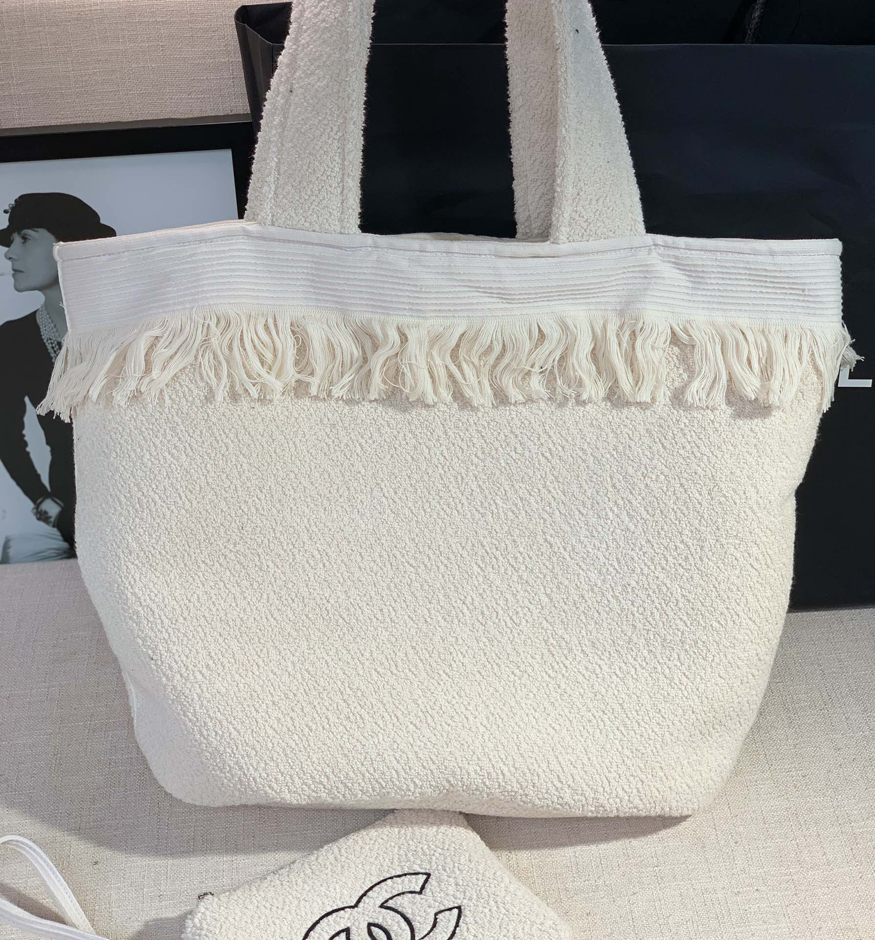 Chanel Classic Double C Tote Bag Black/White For Women 16.1 in / 41 cm