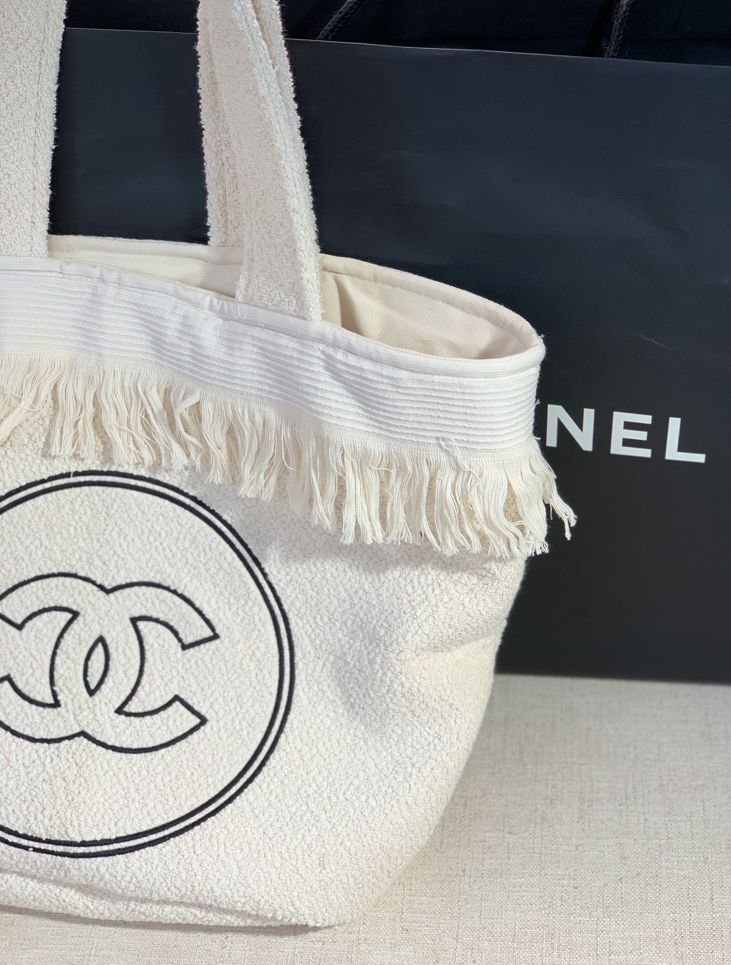 Chanel Classic Double C Tote Bag Black/White For Women 16.1 in / 41 cm