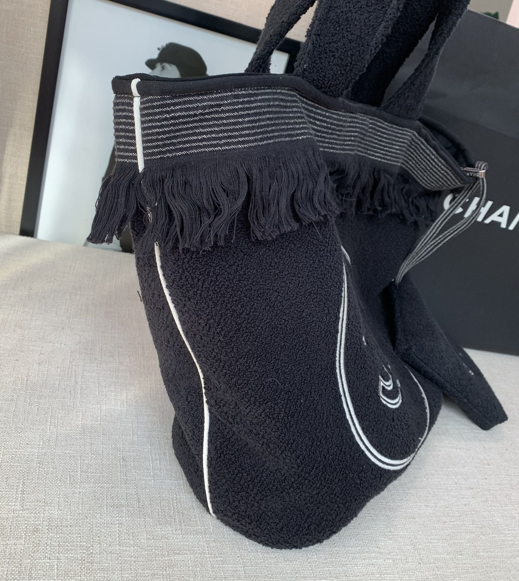Chanel Classic Double C Tote Bag Black/White For Women 16.1 in / 41 cm