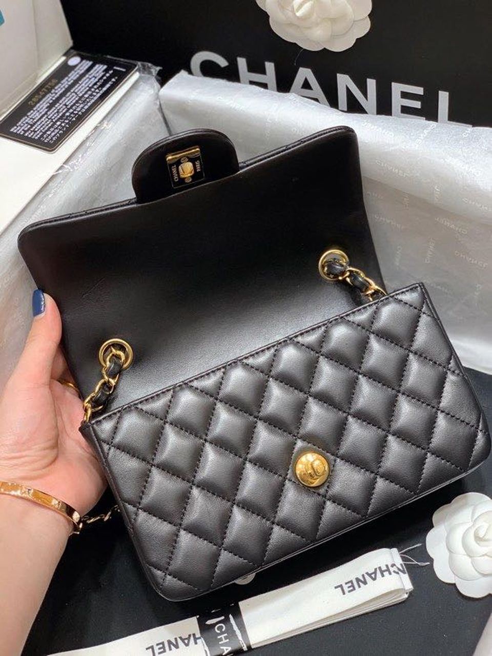 Chanel Classic Flap Bag Gold Toned Hardware Black For Women, Women’s Bags, Shoulder And Crossbody Bags 7.8in/20cm