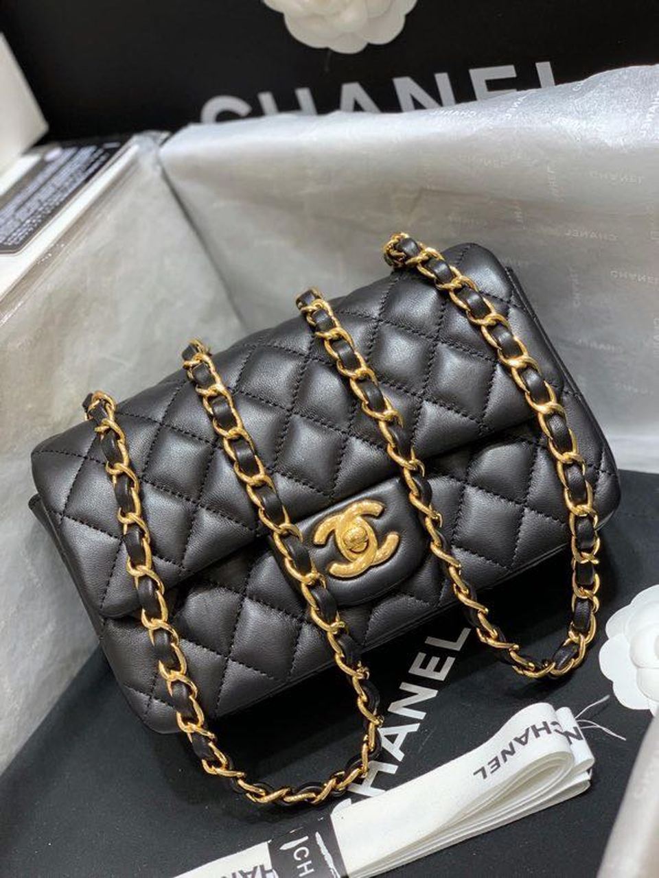 Chanel Classic Flap Bag Gold Toned Hardware Black For Women, Women’s Bags, Shoulder And Crossbody Bags 7.8in/20cm