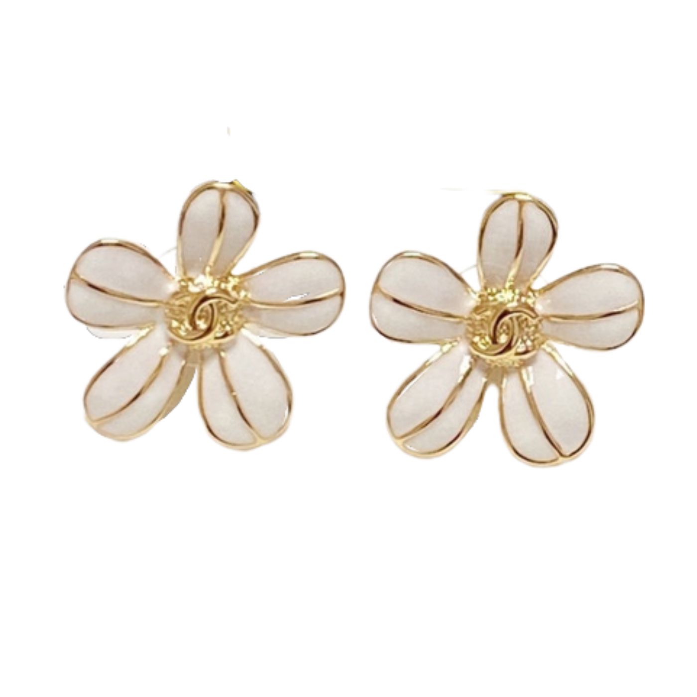 Chanel Classic Flower Earrings White For Women