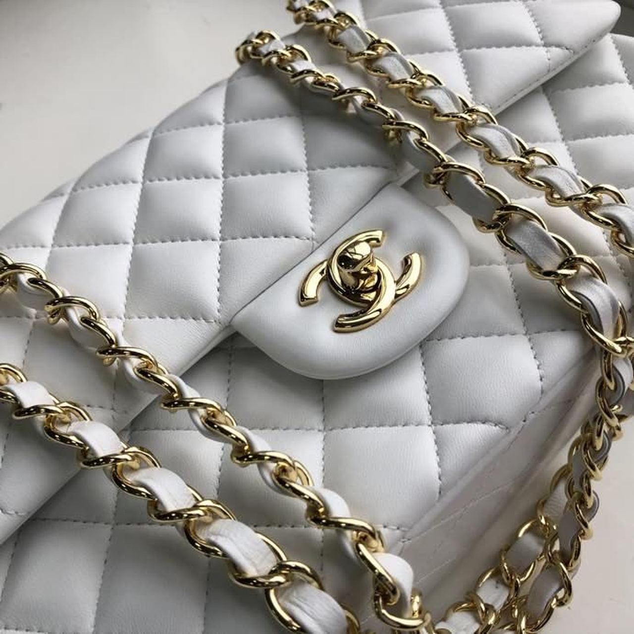 Chanel Classic Handbag Gold Toned Hardware White For Women, Women’s Bags, Shoulder And Crossbody Bags 10.2in/26cm