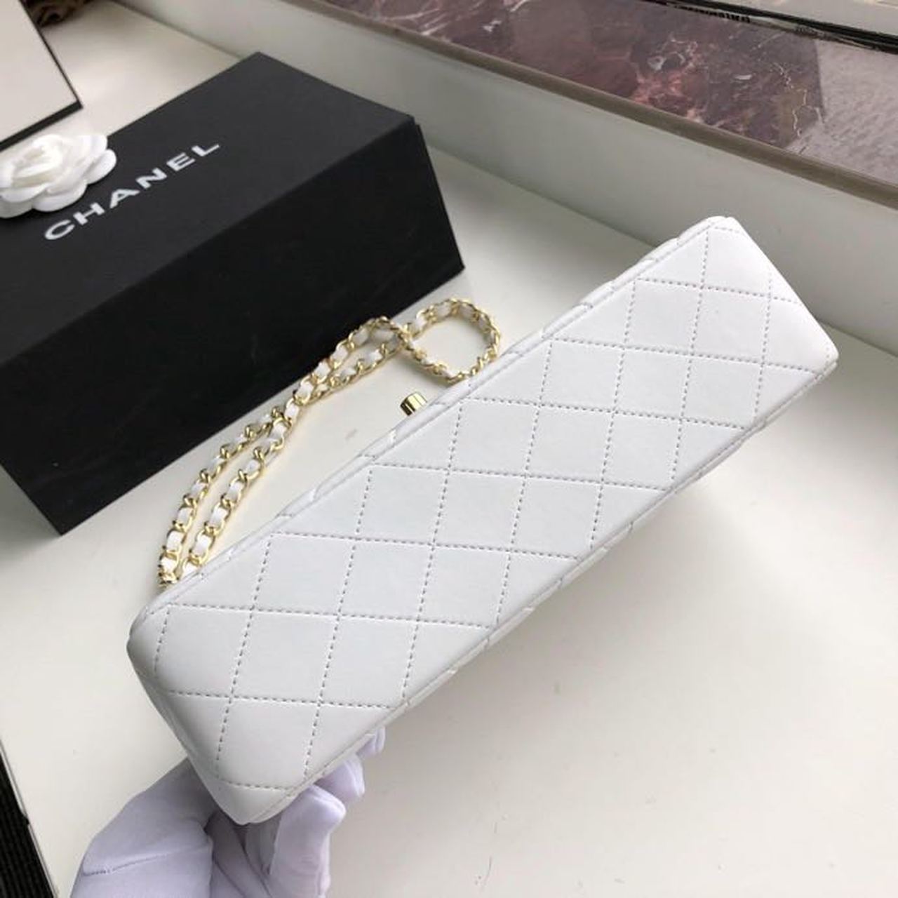 Chanel Classic Handbag Gold Toned Hardware White For Women, Women’s Bags, Shoulder And Crossbody Bags 10.2in/26cm