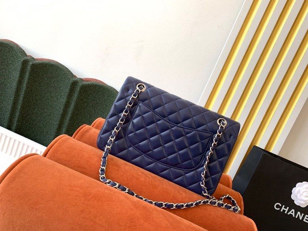 Chanel Classic Handbag Navy Blue For Women, Women’s Bags, Shoulder And Crossbody Bags 10.2in/26cm