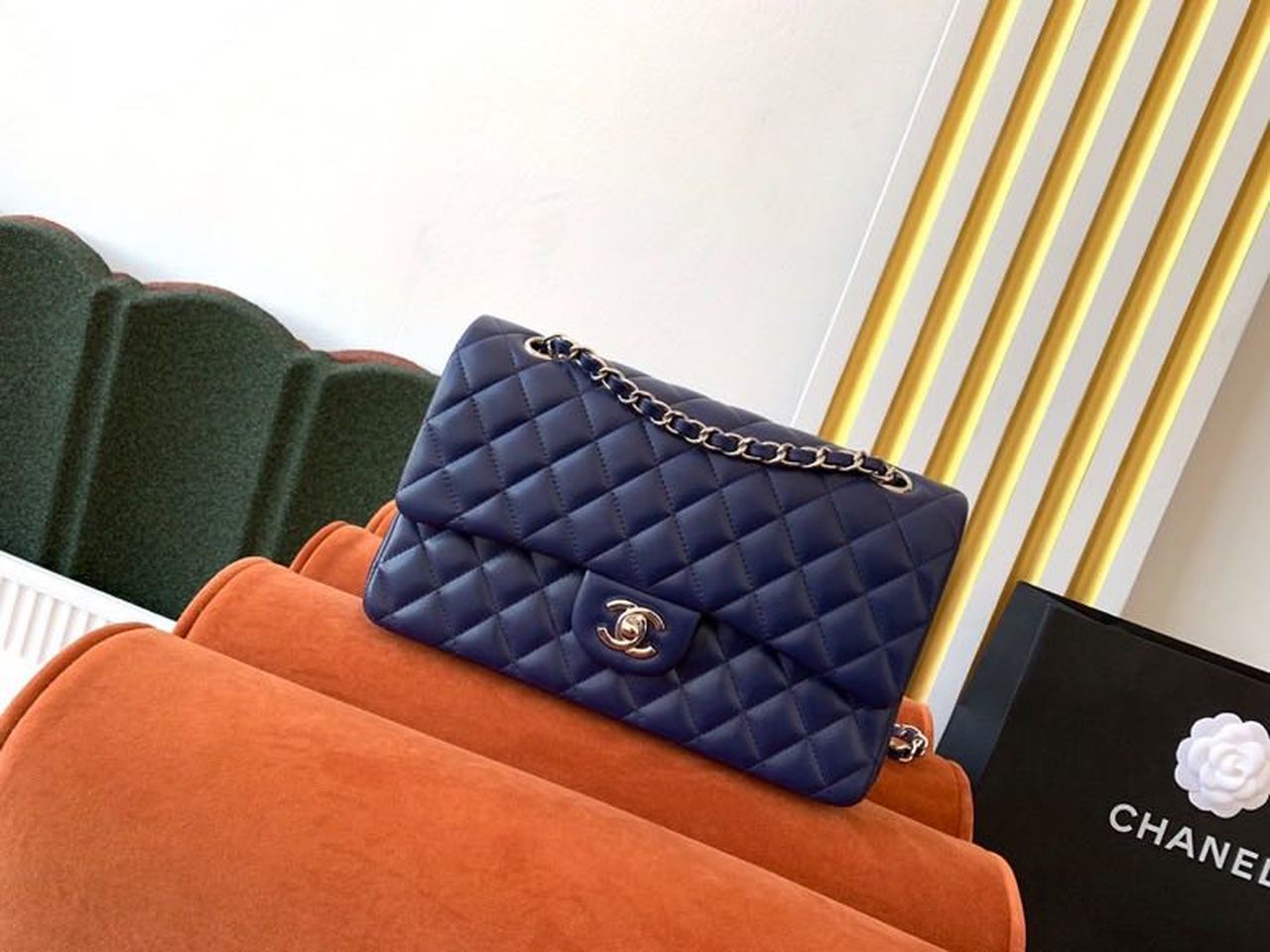 Chanel Classic Handbag Navy Blue For Women, Women’s Bags, Shoulder And Crossbody Bags 10.2in/26cm