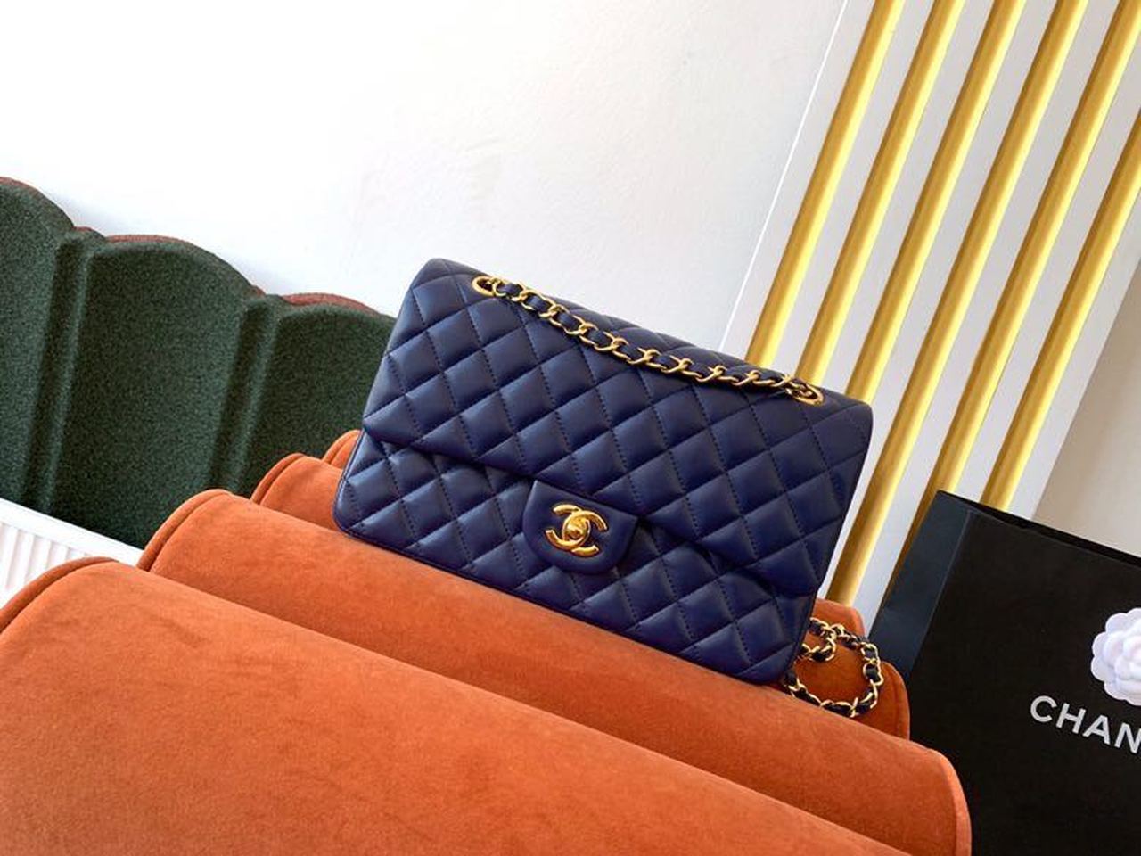Chanel Classic HandBag Navy Blue For Women 9.9in/25.5cm