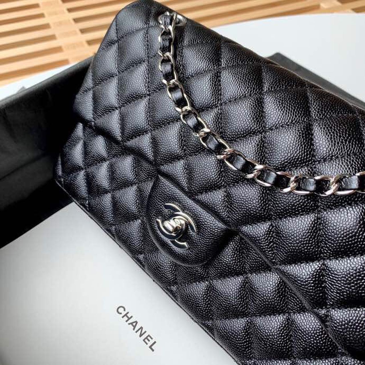 Chanel Classic Handbag Silver Hardware Black For Women, Women’s Bags, Shoulder And Crossbody Bags 10.2in/26cm