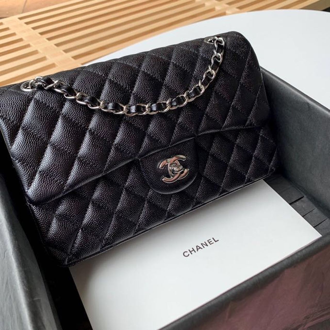 Chanel Classic Handbag Silver Hardware Black For Women, Women’s Bags, Shoulder And Crossbody Bags 10.2in/26cm