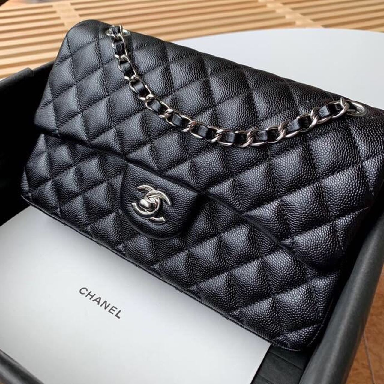 Chanel Classic Handbag Silver Hardware Black For Women, Women’s Bags, Shoulder And Crossbody Bags 10.2in/26cm