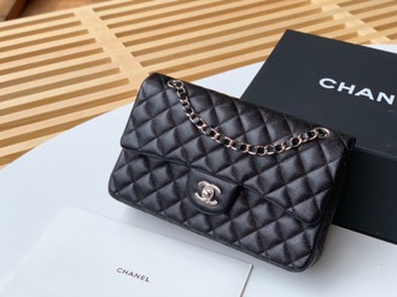 Chanel Classic Handbag Silver Hardware Black For Women, Women’s Bags, Shoulder And Crossbody Bags 10.2in/26cm