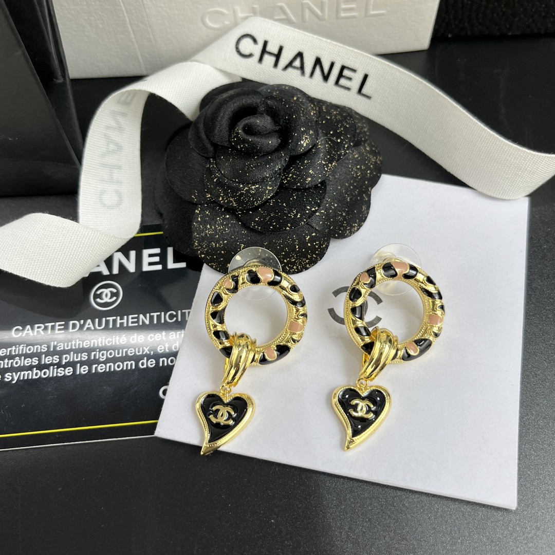Chanel Classic Love Double C Earrings Black For Women