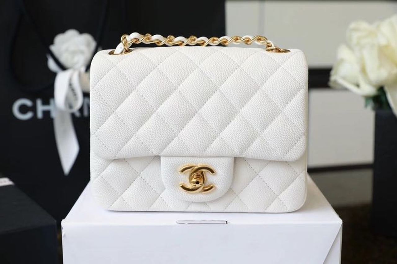 Chanel Classic Mini Flap Bag Golden Hardware White For Women 6.6in/17cm