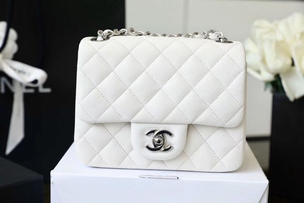 Chanel Classic Mini Flap Bag Silver Hardware White For Women 6.6in/17cm