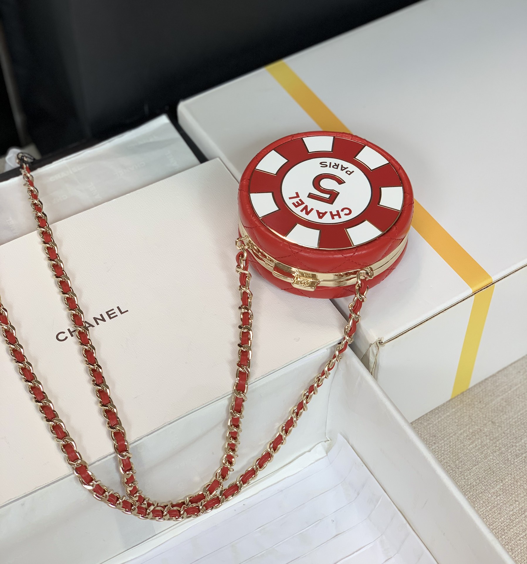 Chanel Clutch With Chain Bag Red/Black/Green For Women 2.9 in / 7.5 cm AP3074 NL834