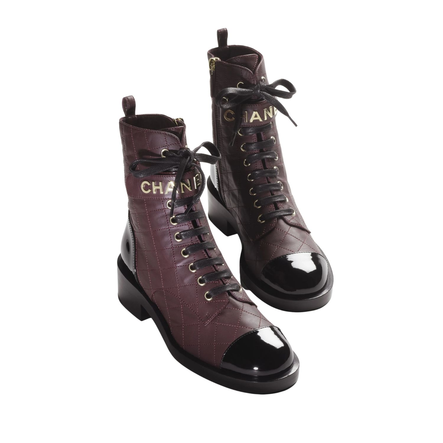 Chanel Combat Boots Burgundy And Black For Women- G45005 B13037 NO807